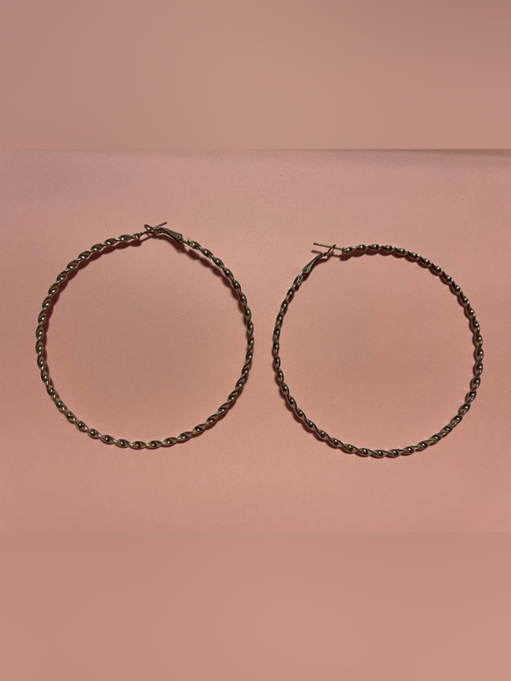 Large Hoops Silver Tone Pierced Twisted Metal Earrings #9359 ❤️‍🔥